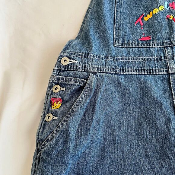 Looney Tunes Tweety Bird Denim  Carpenter Embroidered Overalls Women’s Size XL - Picture 3 of 8